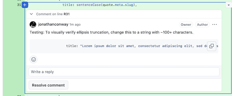 Screenshot of inline testing notes in GitHub pull request