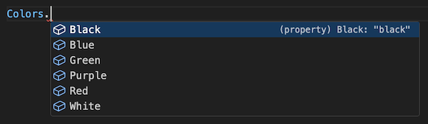 Visual Studio Code intelli-sense on object const values