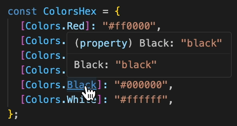 Visual Studio Code popup on Cmd+MouseOver on the object const name